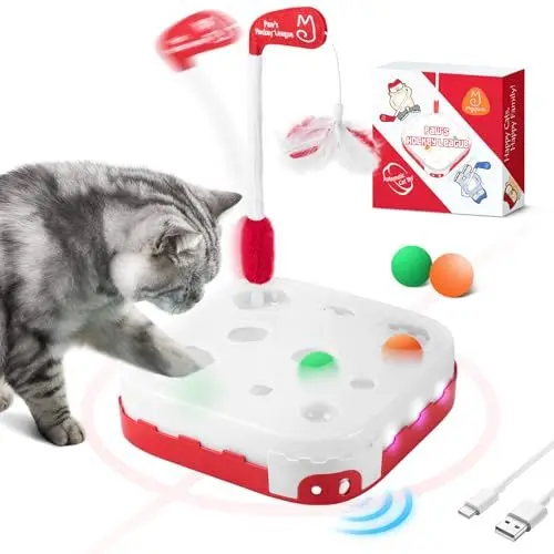 Produktbild: Migipaws 5-in-1 Interaktives Katzenspielzeug, bewegungsaktiviertes Spielset mit elektrischem Pop-Katzenball, abnehmbarem Katzenangel, wiederaufladbar