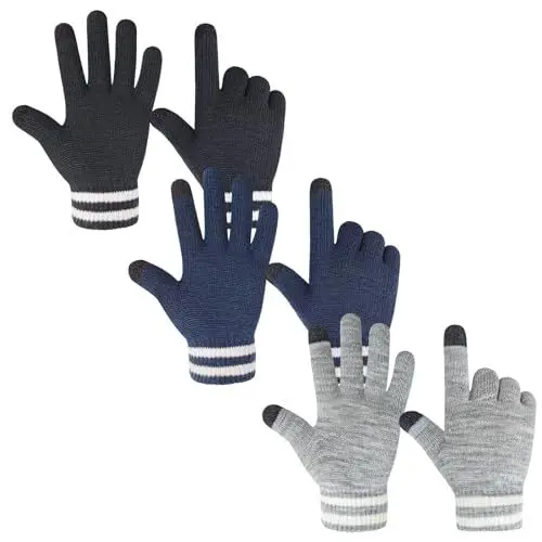 Produktbild: Migliore Wear 3 Paar Kinder Magic Handschuhe mit 2 Touchscreen Finger, Winter Kinder Handschuhe, Warme Strickhandschuhe, Vollfinger Stretch Zauberhandschuhe für Jungen Mädchen