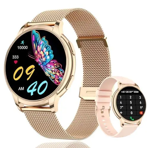 Produktbild: MiGuoLeyu Smartwatch Damen mit Telefonfunktion, 1.52 Zoll Touchscreen,Smart Watch mit SpO2 Pulsuhr Schlafmonitor Menstruationszyklus, Armbanduhr IP67 Fitnessuhr Damen für iOS Android Rosegold