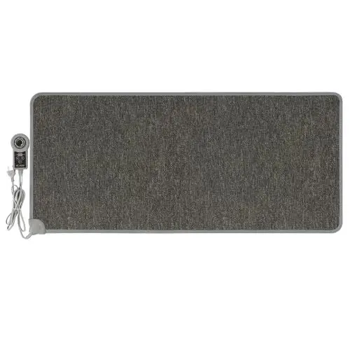 Produktbild: Mi-Heat Warm Feet Infrarot Heizteppich Heizmatte 55x110cm grau/anthrazit - ca. 40°C - mit Controller, Timer-Funktion, Fußboden, 230V, Schlingenwaren Teppich Oberfläche