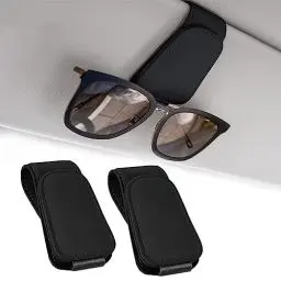 Produktbild: MIHUTU 2 Stück Brillenhalter für Auto Sonnenblende, Leder Sonnenbrillen Halterung/Ticket-Kartenclip, Auto Magnetische Brillenhalter für Alle Arten von Gläsern Geeignet, Schwarz