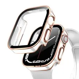Produktbild: Miimall 2 Stück Hülle Kompatibel mit Apple Watch Series 6/SE/5/4 44mm Hülle mit Glas Displayschutz, Ultradünne PC Schutzhülle Vollschutz Kratzfest Schutz Case für iWatch 44mm - Weißes Roségold