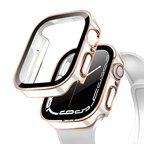 Produktbild: Miimall 2 Stück Hülle Kompatibel mit Apple Watch Series 6/SE/5/4 44mm Hülle mit Glas Displayschutz, Ultradünne PC Schutzhülle Vollschutz Kratzfest Schutz Case für iWatch 44mm - Weißes Roségold