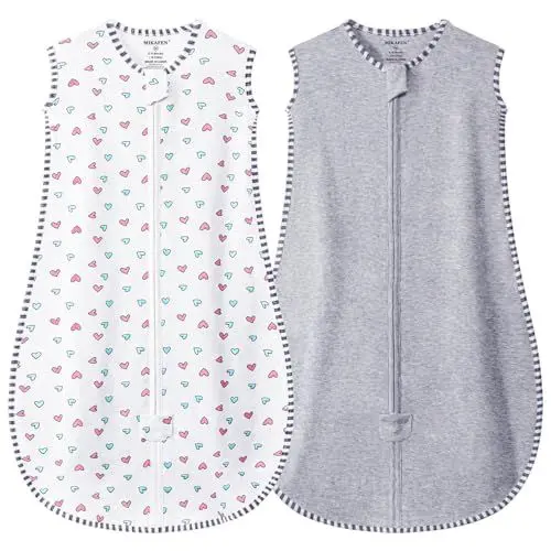 Produktbild: MIKAFEN 2er Pack Baby Schlafsack Sommer Ärmellos 0.5 Tog,100% Baumwolle Kinder Sommerschlafsack für Jungen und Mädchen (Liebe&Grau,6-14 Monate)