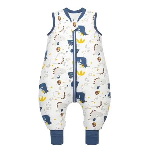 Produktbild: MIKAFEN Baby Schlafsack Winter mit Füßen 2.5 Tog 100% Baumwolle Kinder winterschlafsack für Jungen und Mädchen 90cm/Höhe95-105cm,Dinosaurier