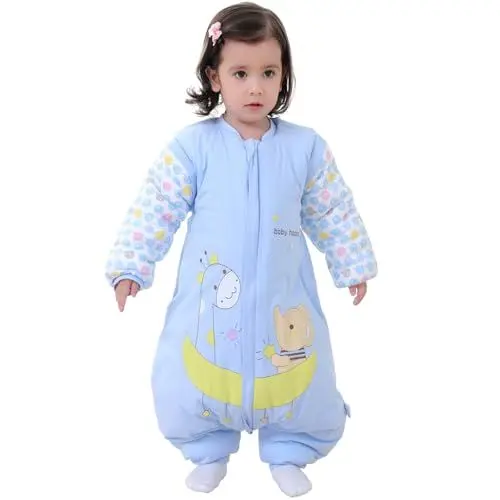 Produktbild: MIKAFEN Baby Schlafsack mit Beinen Warm gefüttertWinter 3.5tog,Langarm Winterschlafsack mit Füßen 100% Baumwolle,Unisex Overall Schlafanzug,Blauer Mond babyhöhe 85-95cm