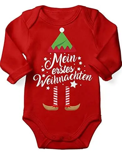 Produktbild: miKalino Babybody mit Spruch für Jungen Mädchen Unisex Langarm Mein erstes Weihnachten (Weihnachts-Elf) | handbedruckt in Deutschland | Handmade with love, Farbe:rot, Grösse:68