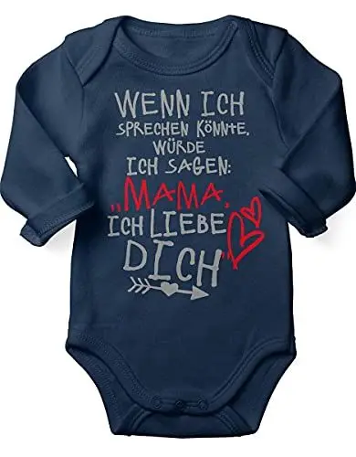 Produktbild: miKalino Babybody mit Spruch für Jungen Mädchen Unisex Langarm Wenn ich sprechen könnte würde ich sagen: Mama ich liebe Dich | handbedruckt in Deutschland |, Farbe:navy, Grösse:80