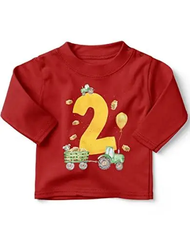 Produktbild: miKalino Jungen Kinder T-Shirt Langarm mit Spruch - Longsleeve mit Spruch für Kinder 2 Jahre mit Traktor 2 - Kinder Langarm Shirt Baumwolle - Kinder T-Shirt lang - Geschenk Farbe:rot, Grösse:80-86