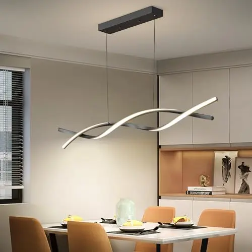 Produktbild: Mikeru Moderne LED-Pendelleuchte 100cm, LED Wave Hängeleuchte Esstisch Schwarzes Dimmbares Esszimmerlicht mit Fernbedienung 10% bis 100% Helligkeit Einstellbar 3000K/4500K/6500K für Küch