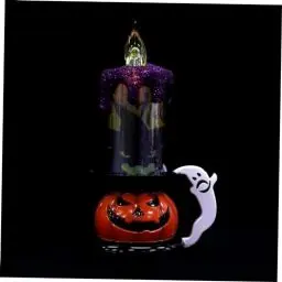 Produktbild: Mikikit 1Stk elektronische Kerze Flammenlose Kürbiskerzen LED-Halloween-Kerzen halloween kürbis licht halloween kürbis lampe Dekor Halloween schmücken Halloween-Kerzenverzierung Plastik