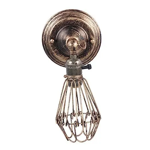 Produktbild: Mikikit Rustikale Industrielle Käfig Lampe Nacht Lesen Licht Nacht Eisen Nacht Lampe Schlafzimmer Wohnzimmer Goldene