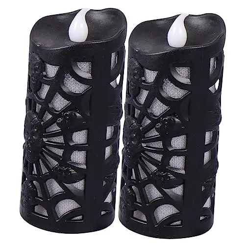 Produktbild: Mikikit 2St Flammenlose Teelichter Halloween-LED-Schreibtischlampe Halloween-Skelett Kerzenhalter Spinnennetz Lampe lustige Lampe Esstisch Leuchter Nachtlicht schmücken Requisiten