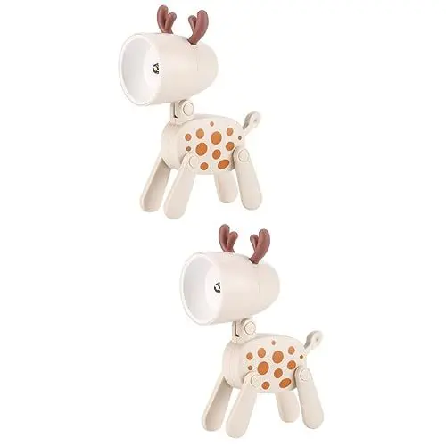 Produktbild: Mikikit 2st Nachtlicht Für Haustiere Cartoon-tiere-lampe Weihnachts-led-nachtlichter Dekorative Hirschlampe Hirsch Licht Süßes Hirschtisch-nachtlicht Raumlicht Figur Einzigartig Pvc Kind