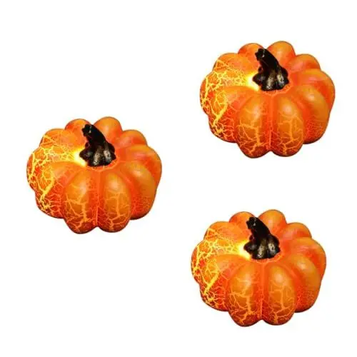 Produktbild: Mikikit 3stücke Kürbis Laterne Leuchtende Halloween Deko Mit Glühlicht Für Partys Schlafzimmer Und Bars Tischlampe Für Stimmungsvolle Atmosphäre Hochwertiges Sicheres Material Für