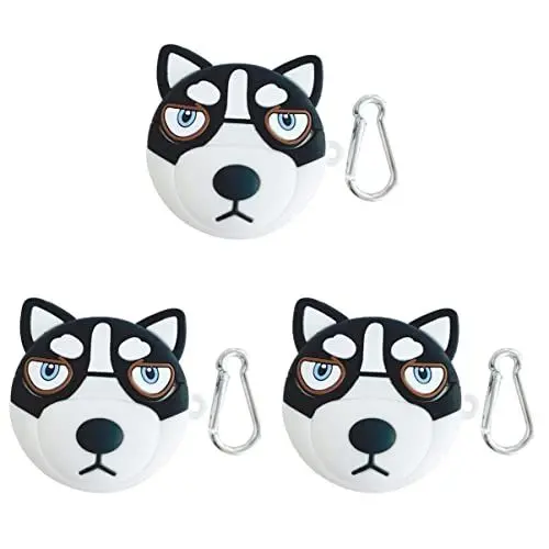 Produktbild: Mikikit 3 Sets Telefon Kompatibel Drahtlose Ohrhörer Hülle Tierkopfschutz Kompatibel Ohr Tragbar Stoßfest mit Schlüsselbund Husky Shell Pro/Dog D Cover