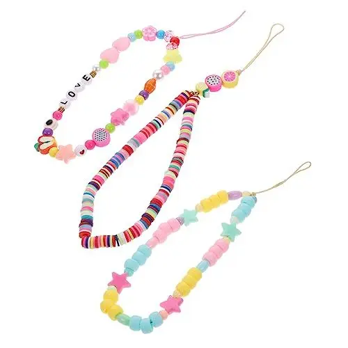 Produktbild: Mikikit 3stücke Kurzes Handy-lanyard Telefon Anti-verloren Kette Handgelenk-seil Kamera-kette Aus Polymerton Robust Und Langlebig Für Mobiltelefone Schlüssel Taschenlampen