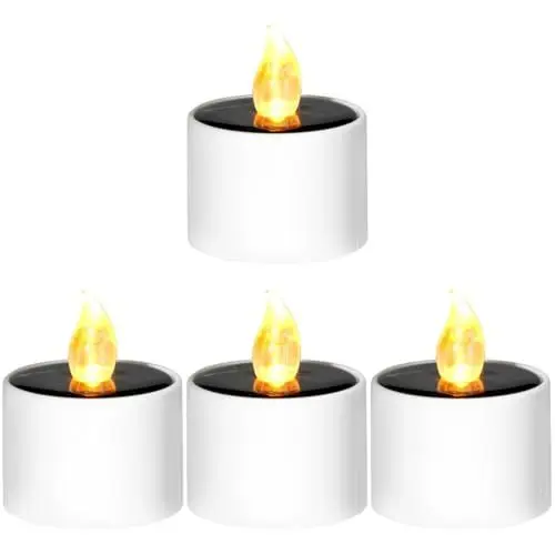 Produktbild: Mikikit 4 Stück Rauchfreie Solarkerzen Batteriebetriebene Kerzenlampe Flammenloses Teelicht Für Partys Im Freien Zu Hause