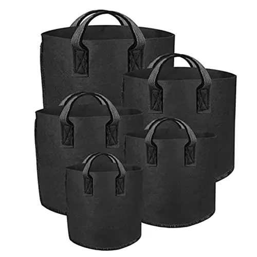 Produktbild: Mikikit 5 Stück Transplantationsbeutel pflanzentasche pflanzensack pflanzensäcke pflanztüten Pflanztaschen Gartenbedarf wachsend pflanzkasten Anbau Gartentopf Pflanzenwachstumsbeutel Black