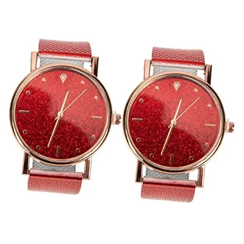 Produktbild: Mikikit Betrachten 2Pcs Opulence Mit Bequemen Diamant-Armbändern Damen Strass Luxus Tragen Tragbare Damen Armbanduhr Bewegung Rote Handgelenk Dame Damenuhren Kristall Band Silikon