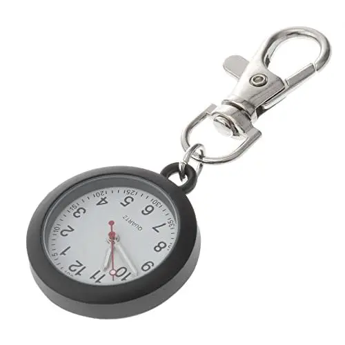 Produktbild: Mikikit Digitaluhr Taschenuhr Schwesternuhr Digital Tasche - Quarz ? Tragbare Uhr für Schlüsselbund Tasche Abzeichen für Arzt Praktische Clip - Schwarz Mit