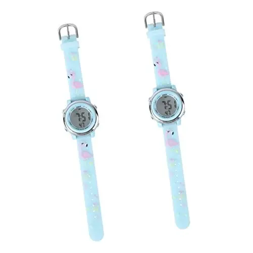 Produktbild: Mikikit wasserdichte Kinderuhr Kinderuhren 2 Stücke Farbe Digitale Lichter Kinder Mit Alarm Mädchen Kreativ Für Uhr Cartoon Uhren D Kleinkind Handgelenk Digitaluhr Armbanduhr