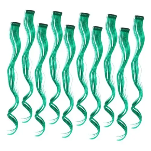 Produktbild: Mikinona 10stücke Grüne Haarverlängerungen Für Frauen Dekorativ Lockig Mit Haarklammern Für Mädchen Farbige Haaraccessoires Für Cosplay Und Bühnenauftritte