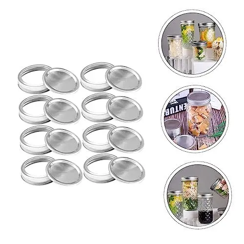 Produktbild: Mikinona Aluminiumdeckel Für Gläser 24-teiliges Set Auslaufsichere Deckel Ausguss Luftdichter Verschluss Spülmaschinenfest Zum Einmachen