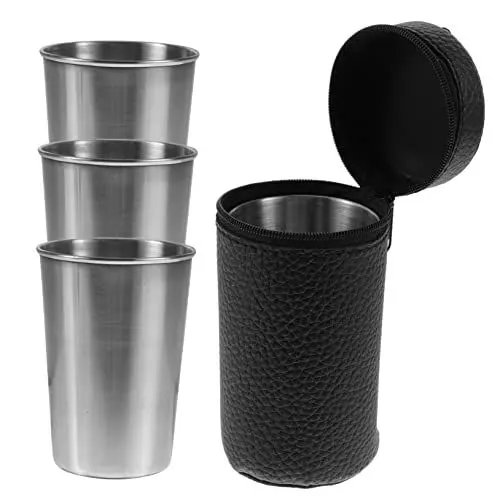 Produktbild: Mikinona Tragbarer Edelstahl-campingbecher Bier-pint-teebecher Kaltes Geschirr Bierkrug Outdoor-campingbecher Mit Tasche