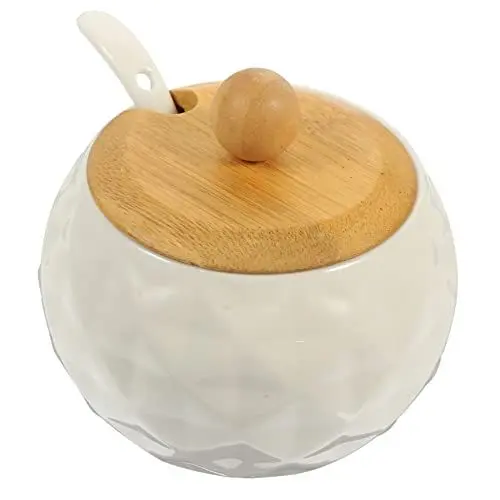 Produktbild: Mikinona 1 Satz Gewürzdose aus Keramik Vorratsdose für Gewürze Porzellangefäße Küchengewürze küchenarmatur kitchen accessories Pfefferhalter Aufbewahrungsbehälter für Gewürze Bambus Weiß