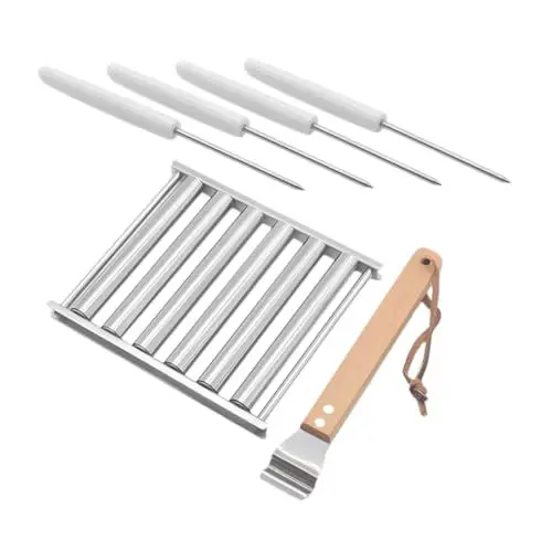 Produktbild: Mikinona Abnehmbare Hot Dog Roller Bbq Rack Edelstahl Grill Rack Set Spieße Outdoor Barbecue Grill Werkzeuge
