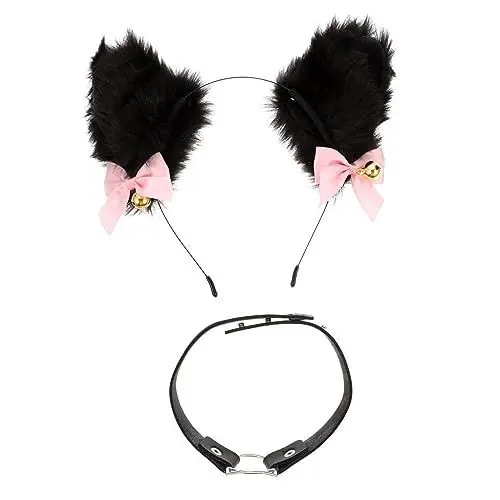 Produktbild: Mikinona 2 Stücke Katze Ohr Haarband Kragen Kreative Dekorative Kopfbedeckungen Für Partys Cosplay Hochzeiten Feiern
