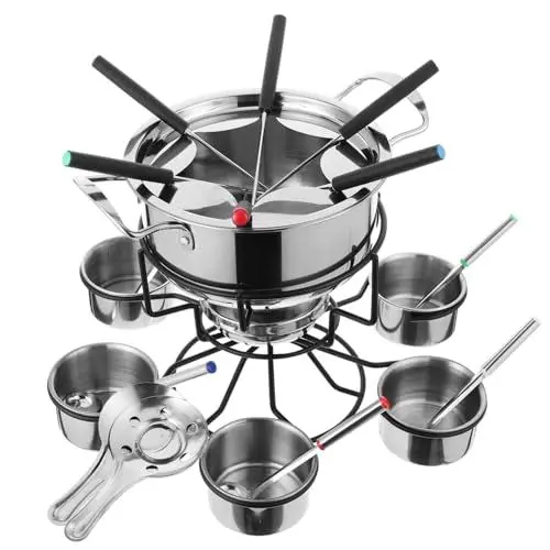 Produktbild: Mikinona Fondue-kochalkohol- Topf Topf Kochgeschirr 1 Set Fondue-werkzeugsatz Einfache Struktur Robuster Edelstahl Einfach Zu Verwenden