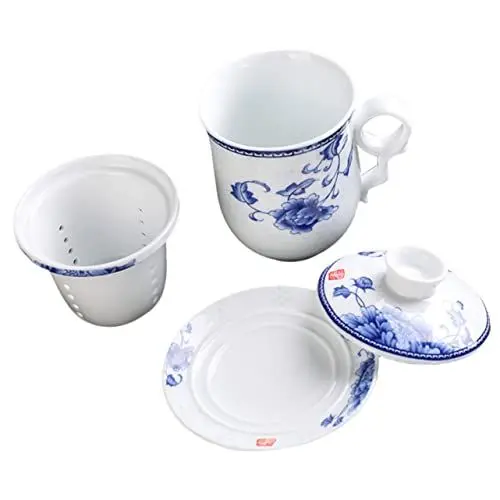 Produktbild: Mikinona Porzellan Chinesisches Teeservice 1 Set Mit 4 Teetassen Becher Teeschale Design