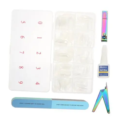 Produktbild: Mikinona 1 Set Nagelset Nagelspitzen Nägel Nagelpufferblock Kunststoffnagel Französisches Maniküre Set Nagelschleifstange Nagelpflegeset Maniküreknipser Fingernagel Edelstahl Künstlich