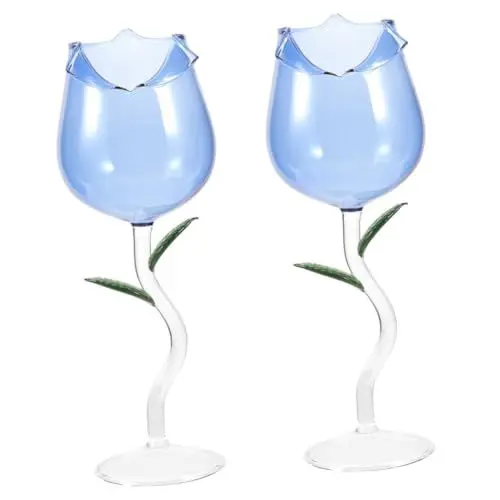 Produktbild: Mikinona 2St Roséweinglas weisweinglasser glühweinbecher Blumiges Weinglas Kunstvolles Weinglas große Weingläser Weingläser Tasse Weinglas in Rosenform Weingläser mit Stiel Blue