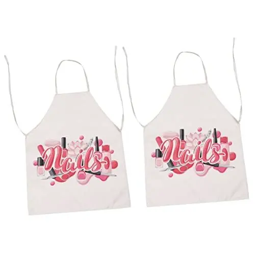 Produktbild: Mikinona 2St Schürze aus Baumwolle und Leinen the cook die köchin kitchen apron Rosa Nagellack Druckmuster küche Kuchenschürze Kochschürze damen kleider Restaurantschürze Küchenschürze