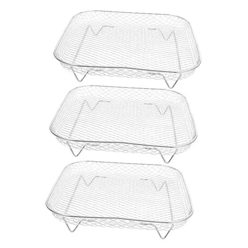 Produktbild: Mikinona 3Stücke Teiliges Edelstahl Heißluftfritteuse Zubehör für Grillen Frittieren und Dehydrieren Luftfritteusen Rack für Quadratische Modelle Air Fryer Zubehör