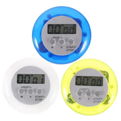 Produktbild: Mikinona Elektronischer Timer digital für die Küche zum Kochen LCD-Display Zeitmessung Stunden zum Backen Sport Spiele Büro sicher Weiß Grün Blau 3 Stück