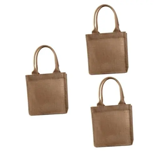Produktbild: Mikinona 3st Retro-umweltfreundliche Jutetasche Sackleinen Strandtasche Wiederverwendbare Sackleinen Einkaufstasche Geschenkbeutel Aus Stoff Leere Geschenktüte Aus Segeltuch Jutebeutel
