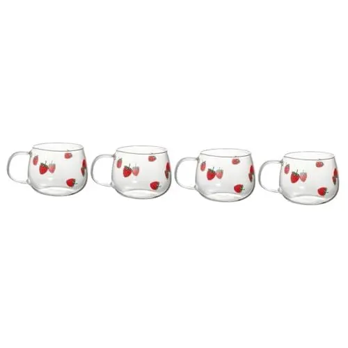 Produktbild: Mikinona 4 Stück Erdbeer-trinkglas Zuckerstangenbecher Kaffee Getränke Tassen Dessertweingläser Espressogläser Teetasse Süße Tasse Weihnachten Bierkrug Flüssige Schüssel Obstschale