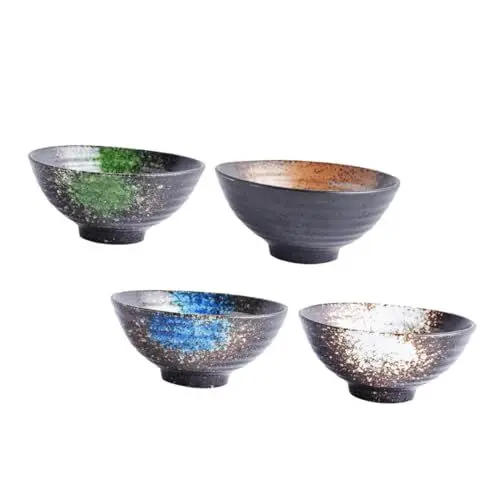 Produktbild: Mikinona 4-teiliges Keramikschüssel-Set im japanischen Stil Ramen-Schüssel Reisschüssel für Suppen Salate zufällige Farbe
