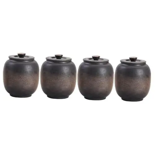 Produktbild: Mikinona 4 Stück Teedose Luftdichter Kanister Bonbongläser Mit Deckel Bonbonbehälter Glas Mit Luftdichten Deckeln Küche Japanische Lose Kaffeebohnen Teekrug Mit Deckel Fass Keramik