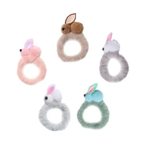 Produktbild: Mikinona 5St Hasenhaargummi Frauenhaarseile elastische Haarbänder Haarschmuck scrunchis Haarband Plüsch Haargummi Pferdeschwanzhalter Erdfarben Stirnband Gummiband Haarring