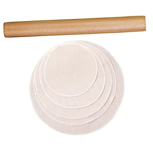Produktbild: Mikinona Ergonomisches Nudelholz Aus Holz Mit 5 Einlagen Antihaftbeschichtet Zum Backen Und Pizzamachen