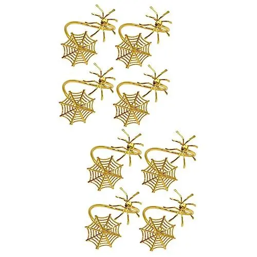 Produktbild: Mikinona 8 STK Spinnennetz-Servietten Schnalle Halloween-Partygeschenke goldene serviettenringe Halloween tischdeko Halloween Table Decoration Spinne Serviettenring Halloween-Serviettenring