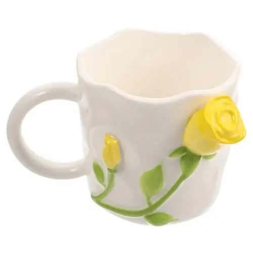Produktbild: Mikinona Dekorativer Keramikbecher mit Rosendesign für Wasser für Zuhause Büro und Partys Leicht zu Reinigen und Spülmaschinenfest
