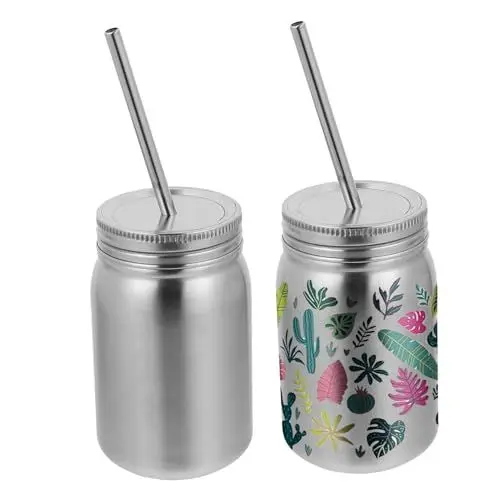 Produktbild: Mikinona Farbsublimationstransferbecher Einmachglas Trinkgläser Getränkekrug Mit Deckel Einmachglas Mit Breiter Öffnung Maurerbecher Kaffeekaraffe Einfache Wasserflasche Rostfreier Stahl
