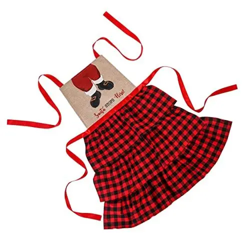 Produktbild: Mikinona Grillschürze 1Stk Weihnachtsschürze Kinderschürze Restaurant schürze für kinder Serverschürzen kreative schürze für weihnachten Backschürzen Gitter Kosmetika ältere Leinen rot