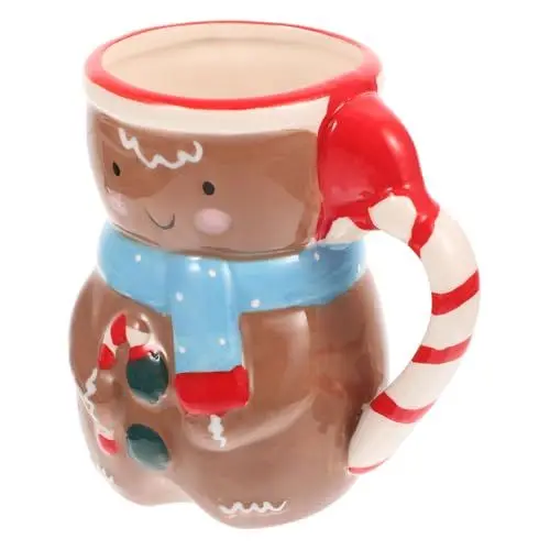 Produktbild: Mikinona Weihnachtsbecher aus Keramik Schneemann-Becher süße Weihnachtstasse Lebkuchenhaus Tasse weihnachtsmotiv weihnachts kaffeebecher Trinklernbecher Frühstückstasse Cartoon-Müsli-Cup